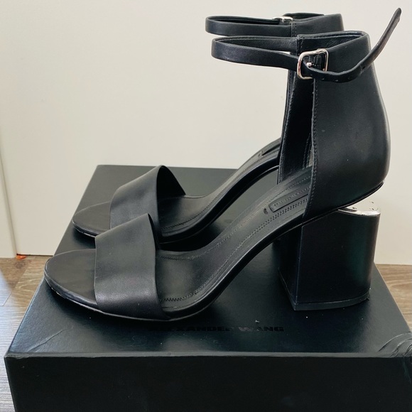 Alexander Wang Black Leather Abby Ankle-Strap Block Heel Sandals Size 37 - Picture 2 of 5